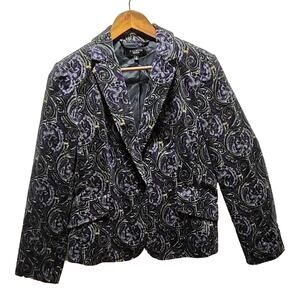 Talbots Paisley Blazer Womens 12 Black Purple Cotton Jacket Career Lined